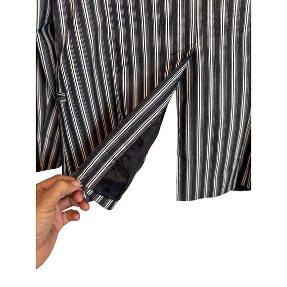 Bloomingdale's 6 Striped Collared One Button Blazer Black White Jacket - Picture 9 of 16